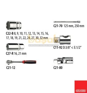 Ceta Form C20-25PB2 1/2” Lokma Takımı 12 Köşe 25 Parça Plastik Çanta