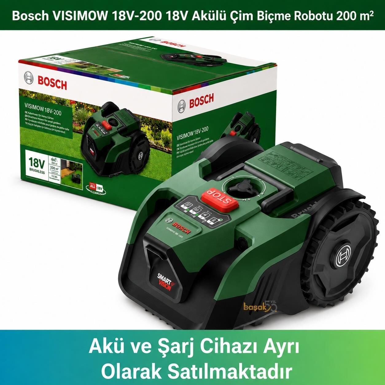 Bosch VISIMOW 18V-200 18V Akülü Çim Biçme Robotu 200 m² (Solo) 06008E1101