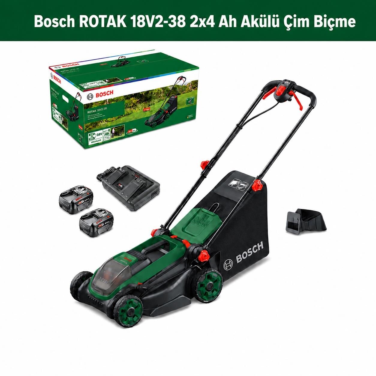 Bosch ROTAK 18V2-38 2x4 Ah Akülü Çim Biçme Makinesi 06008B9M00