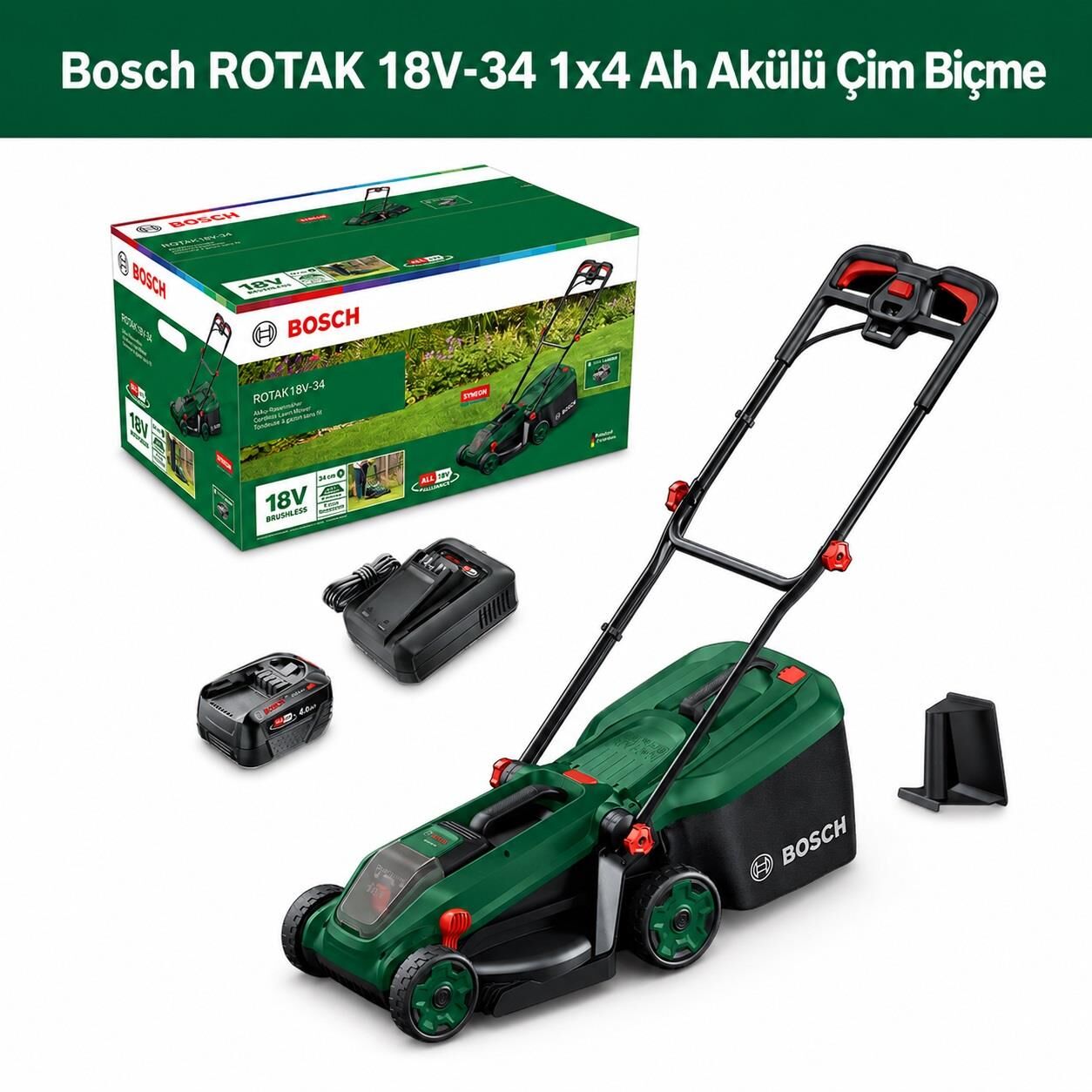Bosch ROTAK 18V-34 1x4 Ah Akülü Çim Biçme Makinesi 06008B9N00