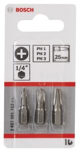 Bosch Bits Uç PH1/2/3 25 mm 3'lü Set ExtraHard 2607001752