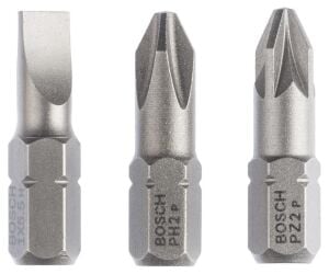 Bosch Bits Uç PH2/PZ2/SL1,0 25 mm 3'lü Set ExtraHard 2607001766