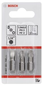 Bosch Bits Uç PH2/PZ2/SL1,0 25 mm 3'lü Set ExtraHard 2607001766