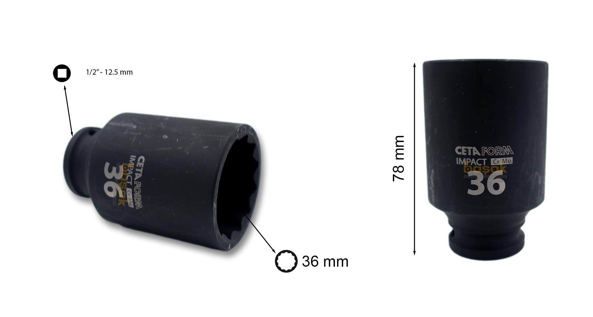 Ceta Form 36 mm 1/2” 12 Köşe Derin Havalı Lokma Anahtar C64-B36