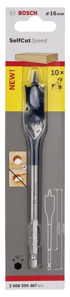 Yaprak-Kelebek 16x152 mm 1/4'' Adaptörlü Matkap Ucu SelfCut 2608595487