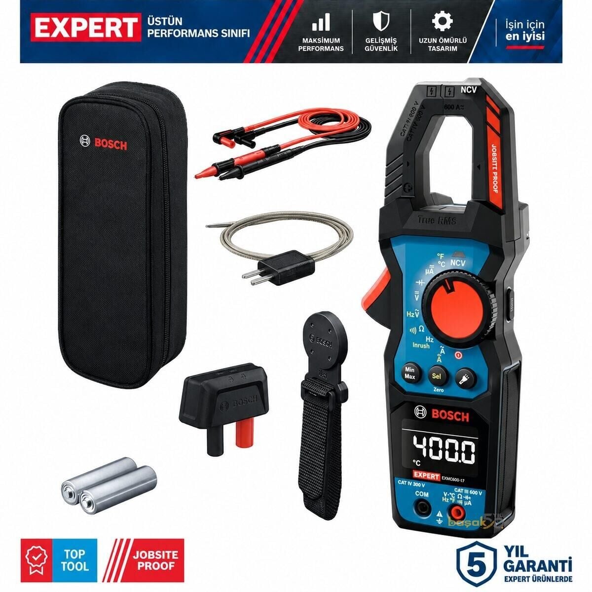 Bosch EXPERT EXMC600-17 Pens Ampermetre 600A AC/DC True RMS 0601077500