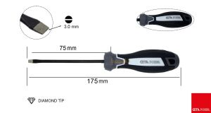 Ceta Form 3 x 75 mm Elmas Kayma Önleyici Düz Tornavida F10D-030-075