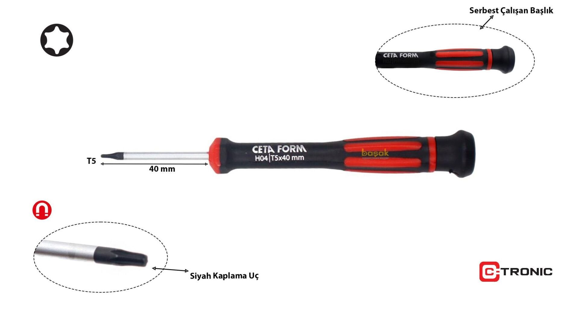 Ceta Form T5 x 40 mm Elektronikçi Torx Tornavida H04-05-040 | CETA