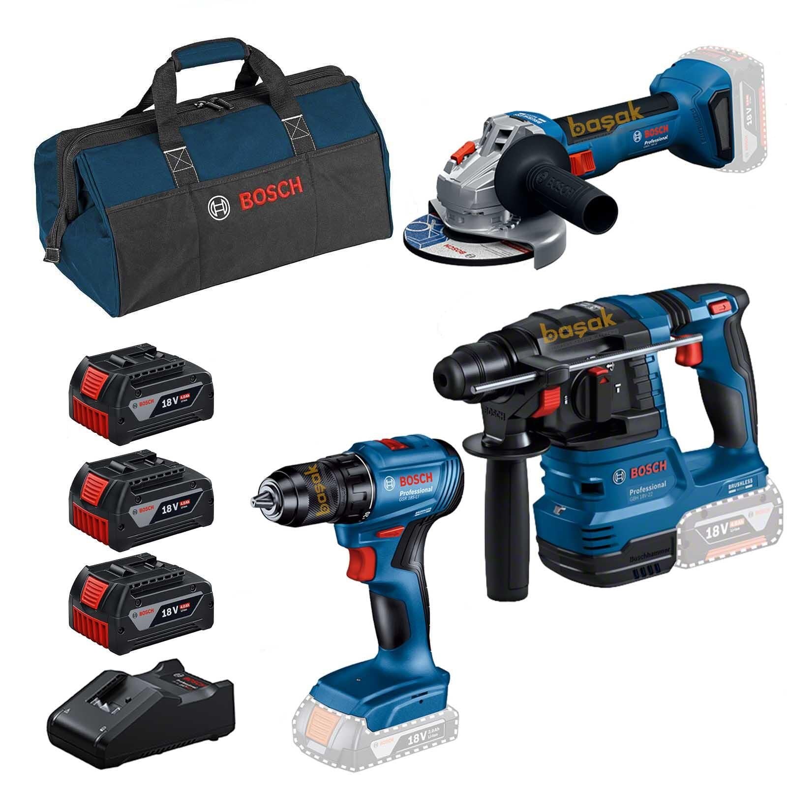 Bosch 3'lü Akülü Set GSR 18V-45+GWS 18V-8+GBH 18V-22 3x4 Ah 0615A5007L