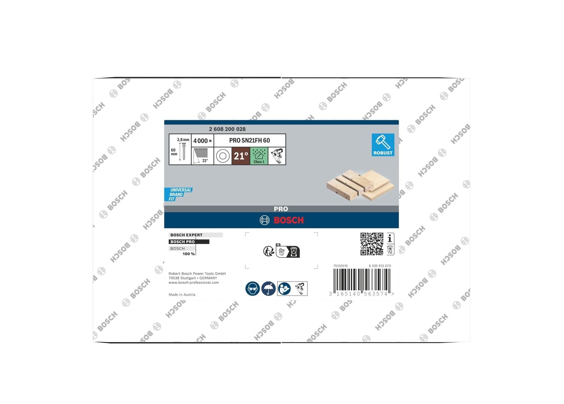 Bosch PRO SN21RK 21° 2,8x60 mm Tam Başlı Ahşap Şerit Çivi 2608200028