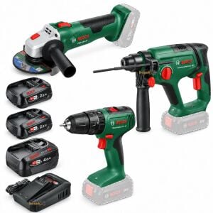 Bosch 3'lü Akülü Set Impact 18V-40+PWS 18V-70+Hammer 18V 2×2,5 + 1×4,0 Ah Akü
