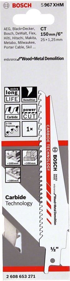 Bosch S 967 XHM 150mm 1'li Ahşap-Metal Panter Testere Ucu 2608653271