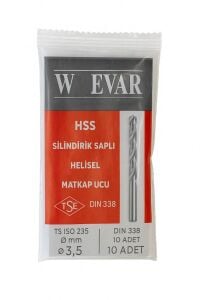 Evar 3,5 mm Haddeli Metal Matkap Ucu HSS DIN 338