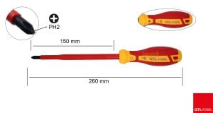 Ceta Form  PH 2 x150 mm 1000 volt VDE izoleli Yıldız Tornavida G02-002-150