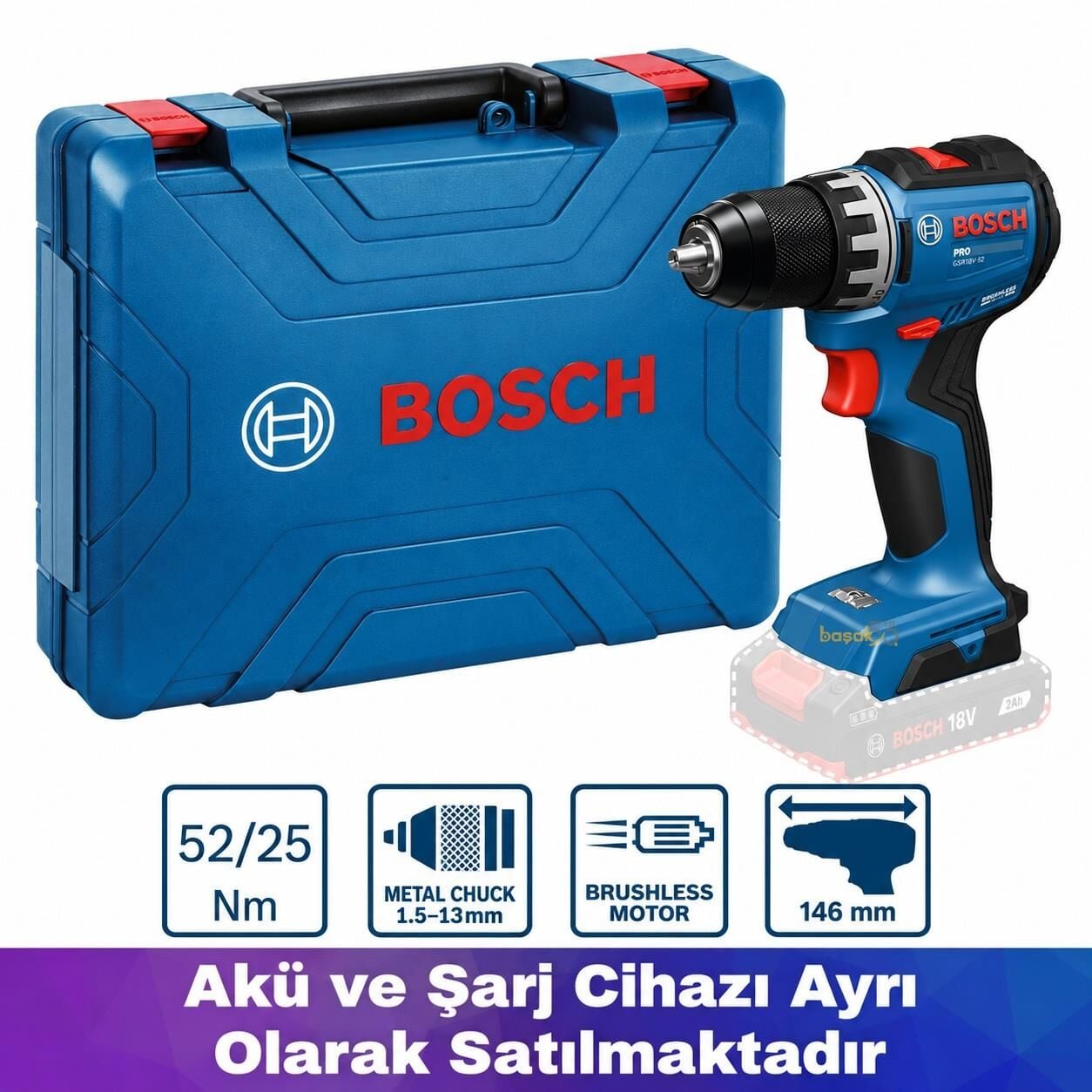 Bosch GSR 18V-52 Akülü Delme ve Vidalama Makinesi Solo 06019S00C0
