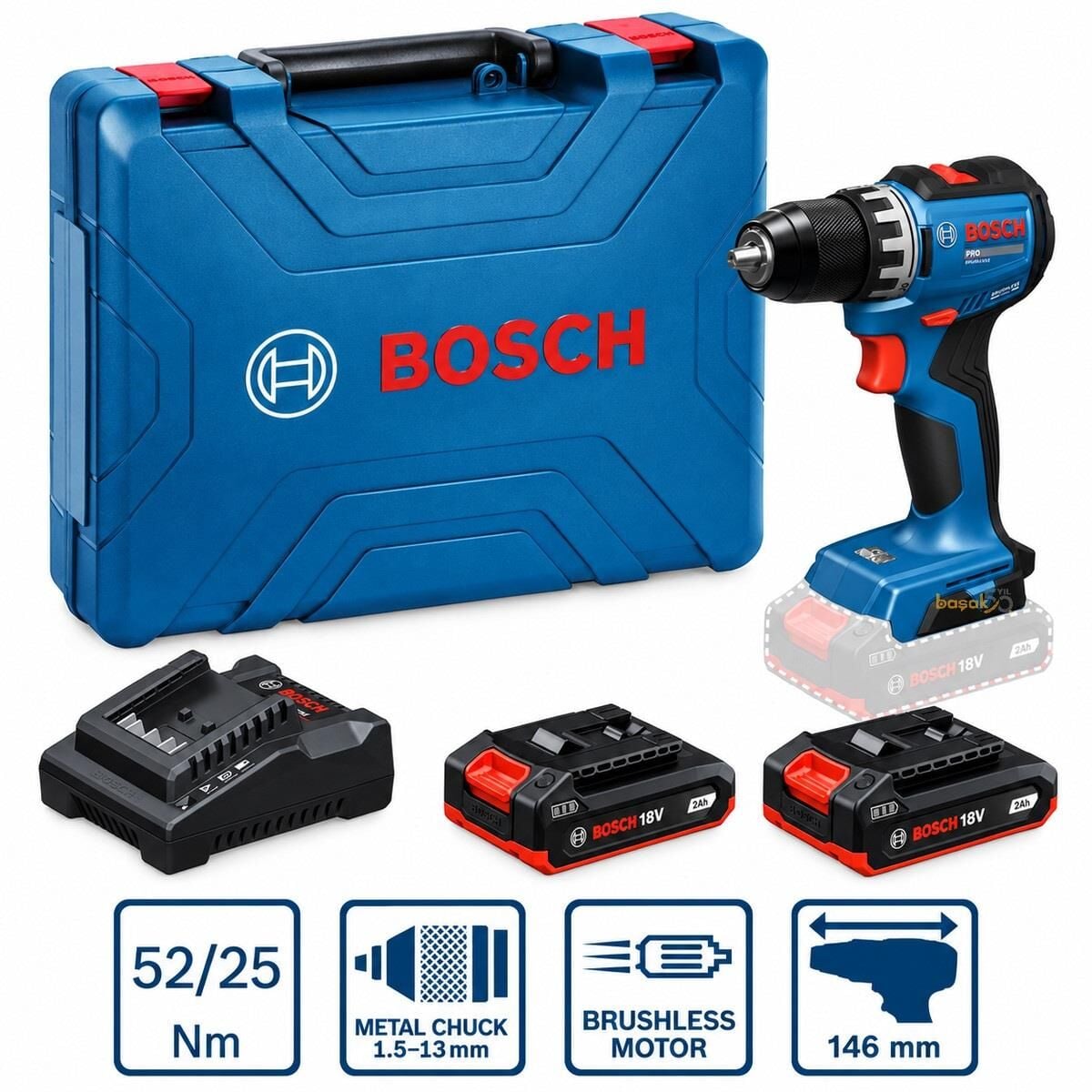 Bosch GSR 18V-52 2x2 Ah Akülü Delme ve Vidalama Makinesi 06019S002A