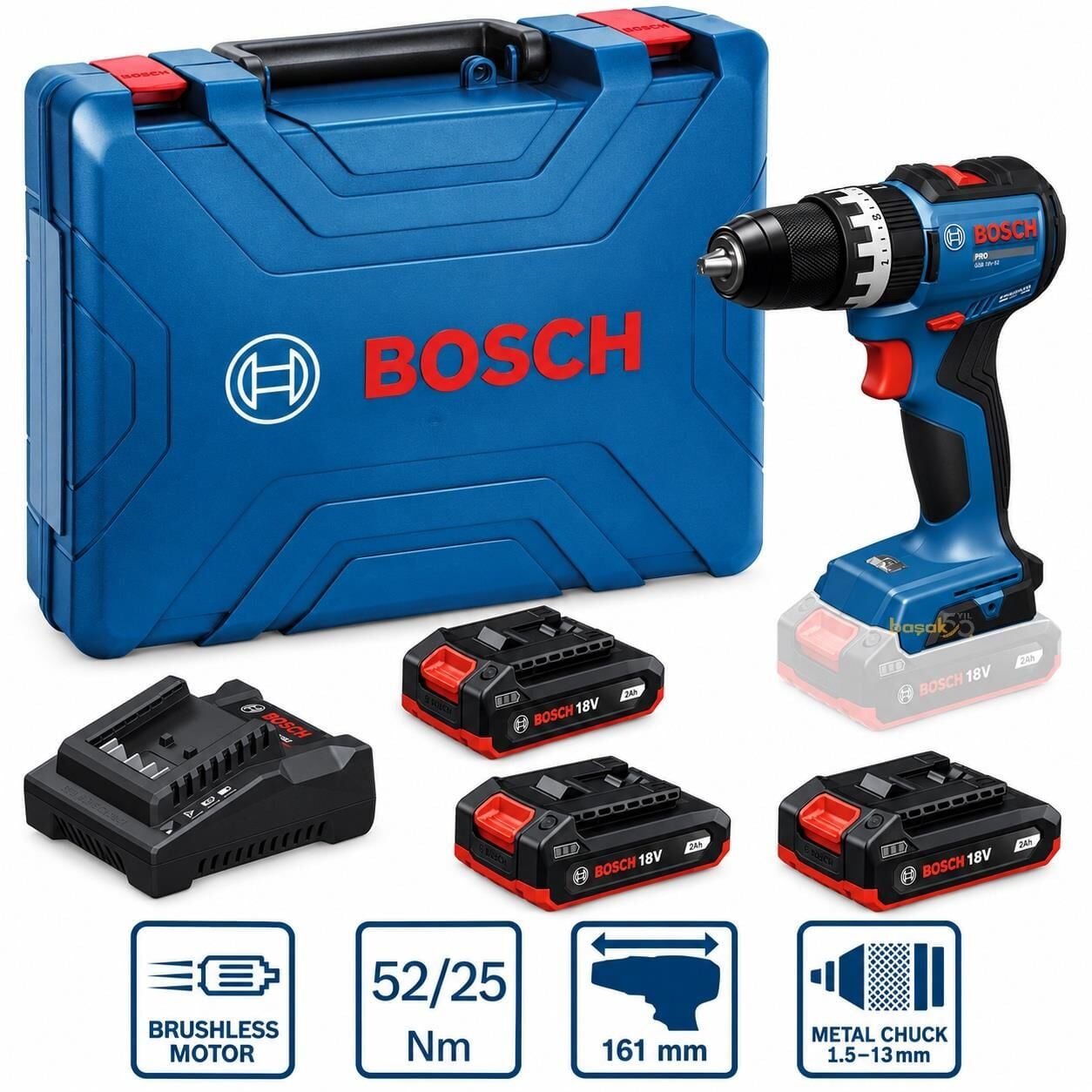Bosch GSB 18V-52 3x2 Ah Akülü Darbeli Delme ve Vidalama Makinesi 06019S012E