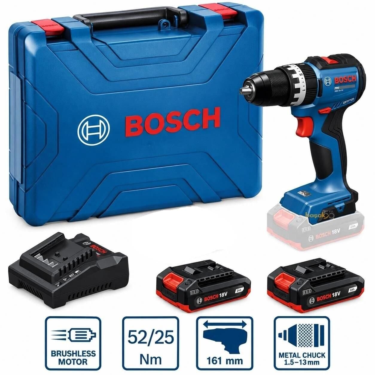 Bosch GSB 18V-52 2x2 Ah Akülü Darbeli Delme ve Vidalama Makinesi 06019S012C