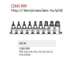 Ceta Form 1/2''  5/32''–5/8'' Allen Uçlu Lokma Takımı SAE C28AS-RH9