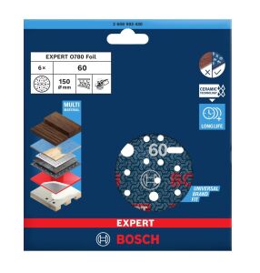 Bosch Expert O780 150 mm 60 Kum 6'lı Cırtlı Folyo Zımpara Diski 2608902430