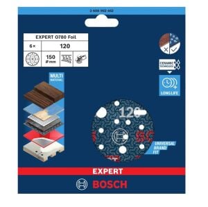 Bosch Expert O780 150 mm 120 Kum 6'lı Cırtlı Folyo Zımpara Diski 2608902442