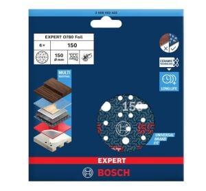 Bosch Expert O780 150 mm 180 Kum 6'lı Cırtlı Folyo Zımpara Diski 2608902444