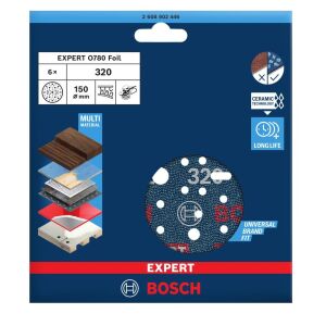 Bosch Expert O780 150 mm 320 Kum 6'lı Cırtlı Folyo Zımpara Diski 2608902446