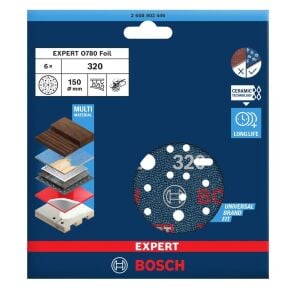 Bosch Expert O780 150 mm 320 Kum 6'lı Cırtlı Folyo Zımpara Diski 2608902446