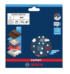 Bosch Expert O780 150 mm 400 Kum 6'lı Cırtlı Folyo Zımpara Diski 2608902447