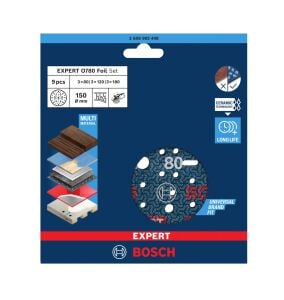 Bosch Expert O780 150 mm 9'lu 80-180 Kum Cırtlı Folyo Zımpara Seti 2608902448