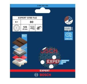 Bosch Expert O780 125 mm 80 Kum 6'lı Cırtlı Folyo Zımpara Diski 2608902400