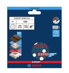 Bosch Expert O780 125 mm 150 Kum 6'lı Cırtlı Folyo Zımpara Diski 2608902402