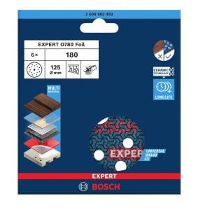 Bosch Expert O780 125 mm 180 Kum 6'lı Cırtlı Folyo Zımpara Diski 2608902403