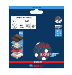 Bosch Expert O780 125 mm 240 Kum 6'lı Cırtlı Folyo Zımpara Diski 2608902404