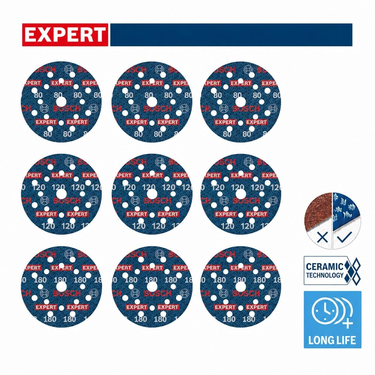 Bosch Expert O780 125 mm 9'lu 80-180 Kum Cırtlı Folyo Zımpara Seti