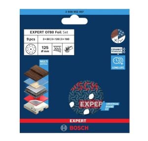 Bosch Expert O780 125 mm 9'lu 80-180 Kum Cırtlı Folyo Zımpara Seti 2608902407