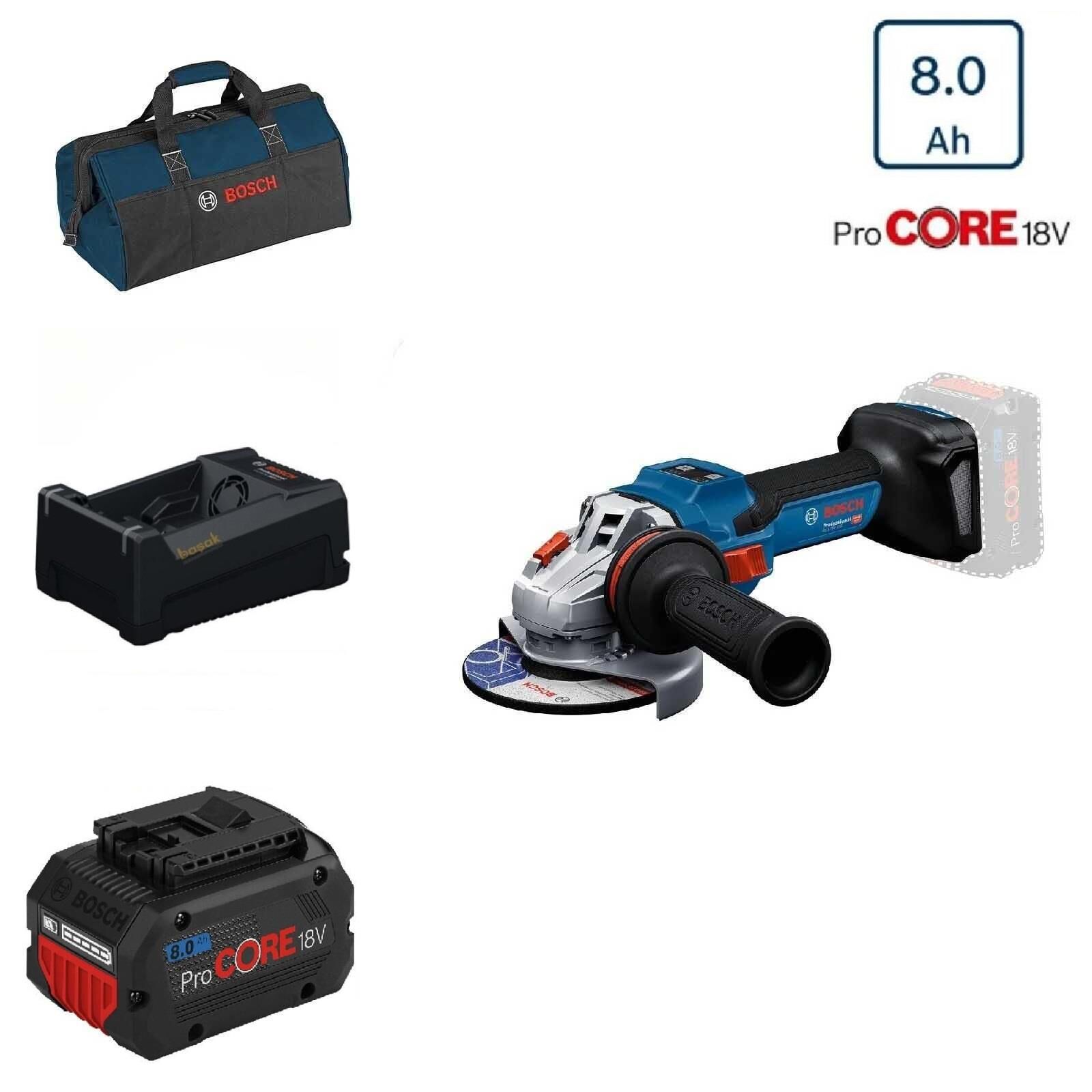 Bosch GWS 18V-15 S 1x8 Ah ProCORE 18V Akülü Taşlama Bez Çantalı