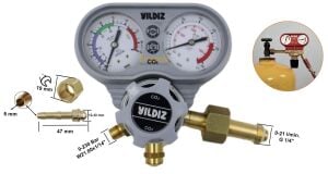 Yıldız 5450S CO2 0-21 L/min. Karbondioksit Basınç Düşürücü Saat