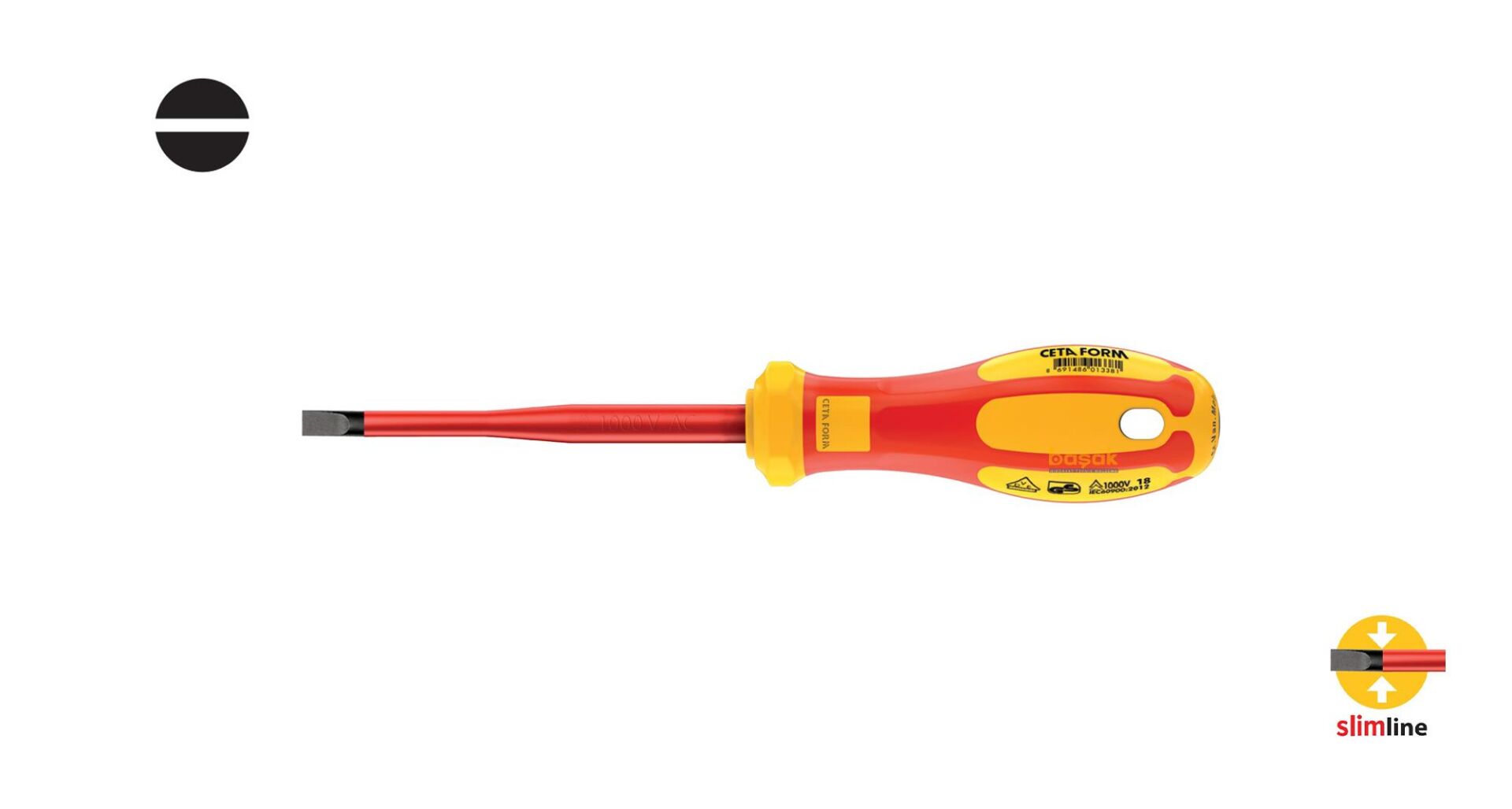 Ceta Form Slimline 4 x 100 mm 1000 Volt VDE İzoleli Düz Tornavida G01S-040-100