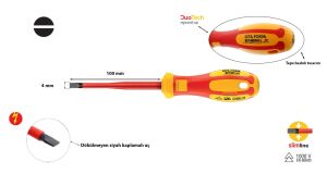 Ceta Form Slimline 4 x 100 mm 1000 Volt VDE İzoleli Düz Tornavida G01S-040-100