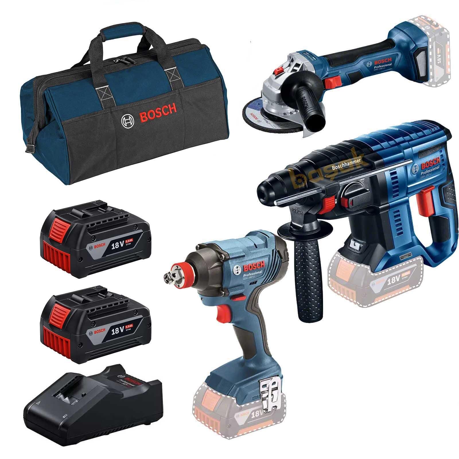Bosch 3'lü Akülü Set GDX 180-LI+GWS 180-LI+GBH 180-LI 2x5 Ah 0615990M5G