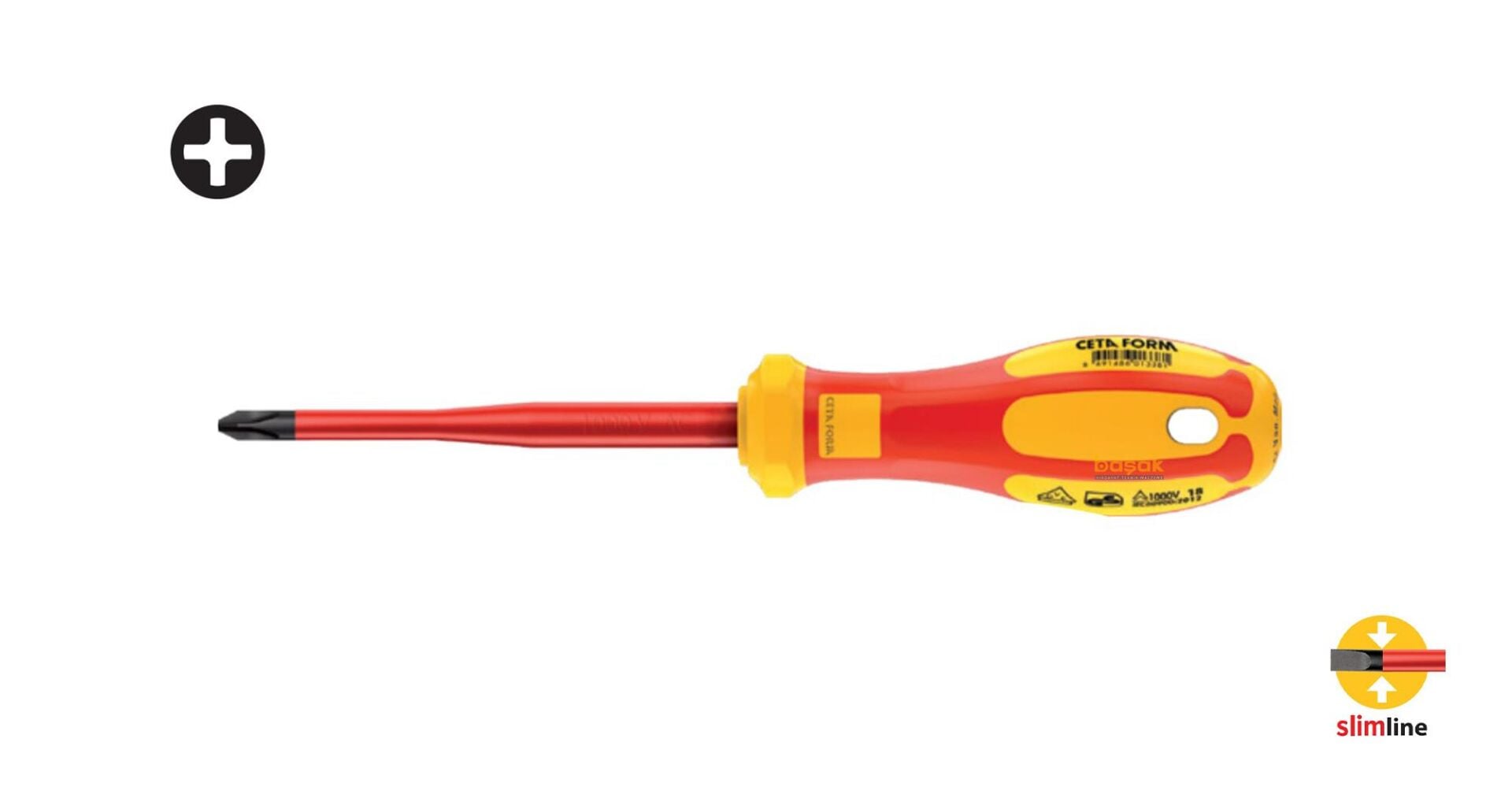 Ceta Form Slimline PH2 x 100 mm 1000 Volt VDE İzoleli Yıldız Tornavida G02S-002-100