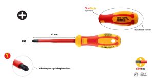 Ceta Form Slimline PH1 x 80 mm 1000 Volt VDE İzoleli Yıldız Tornavida G02S-001-080