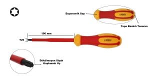 Ceta Form T20 x 100 mm 1000V İzoleli Torx Uçlu Tornavida G04-020-100