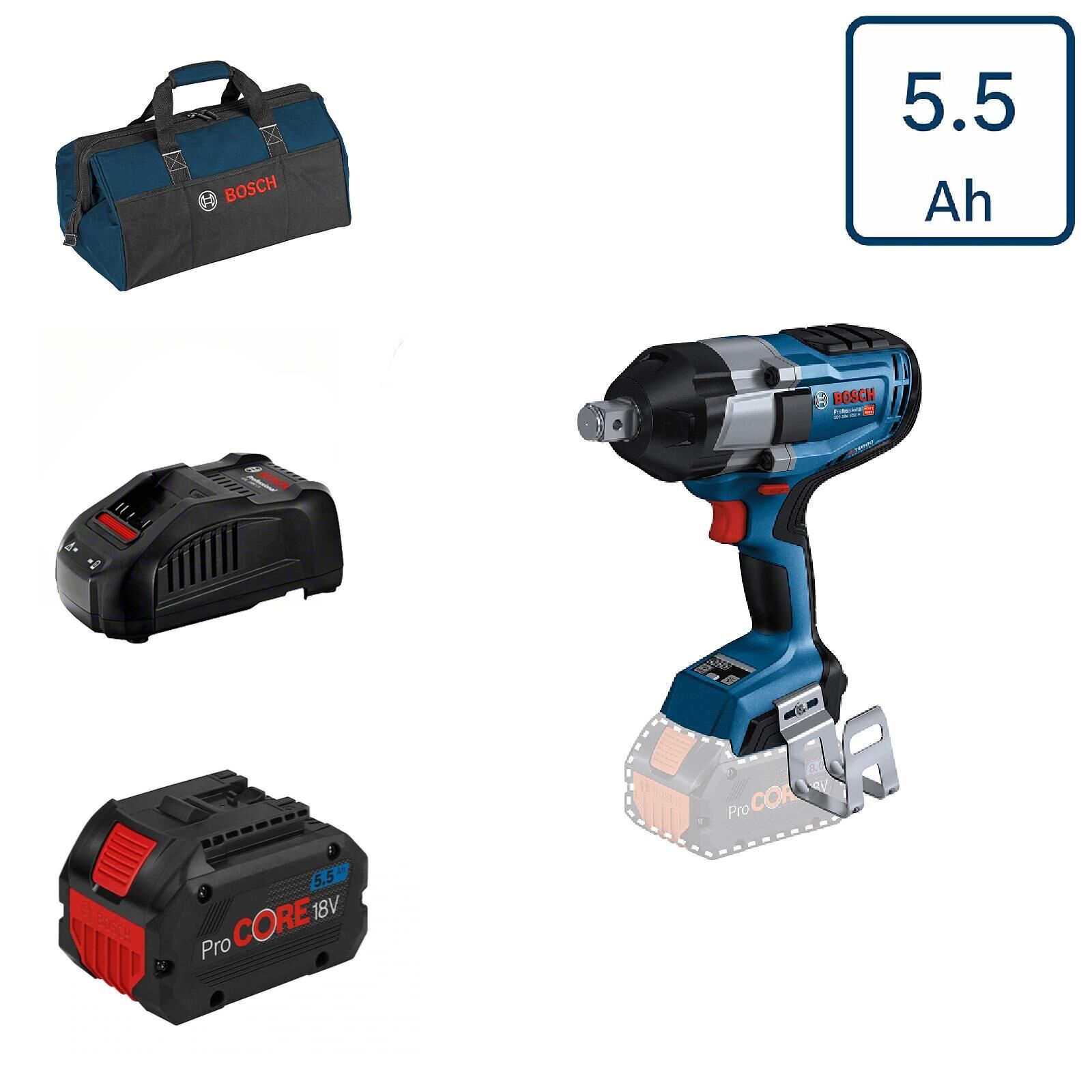 Bosch GDS 18V-1050 H 1x5,5 Ah ProCORE Akülü Darbeli Somun Sıkma Bez Çantalı
