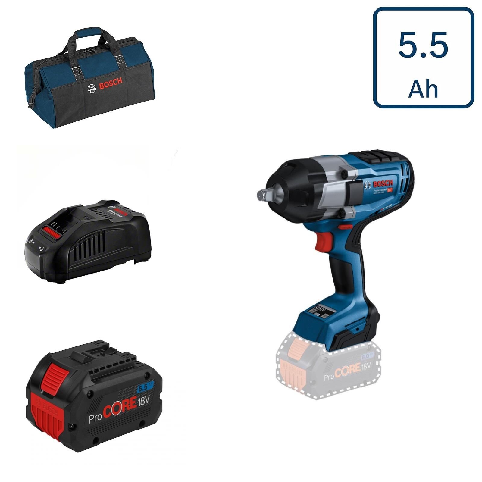Bosch GDS 18V-1000 1x5,5 Ah ProCORE Akülü Darbeli Somun Sıkma Bez Çantalı