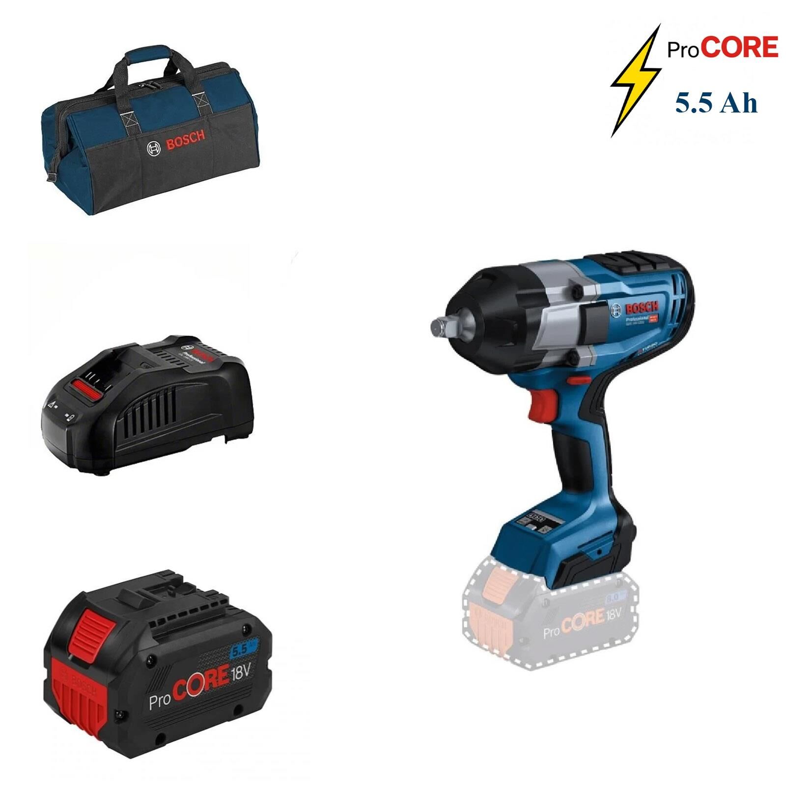 Bosch GDS 18V-1000 1x5,5 Ah ProCORE Akülü 3/4 Darbeli Somun Sıkma Bez Çantalı