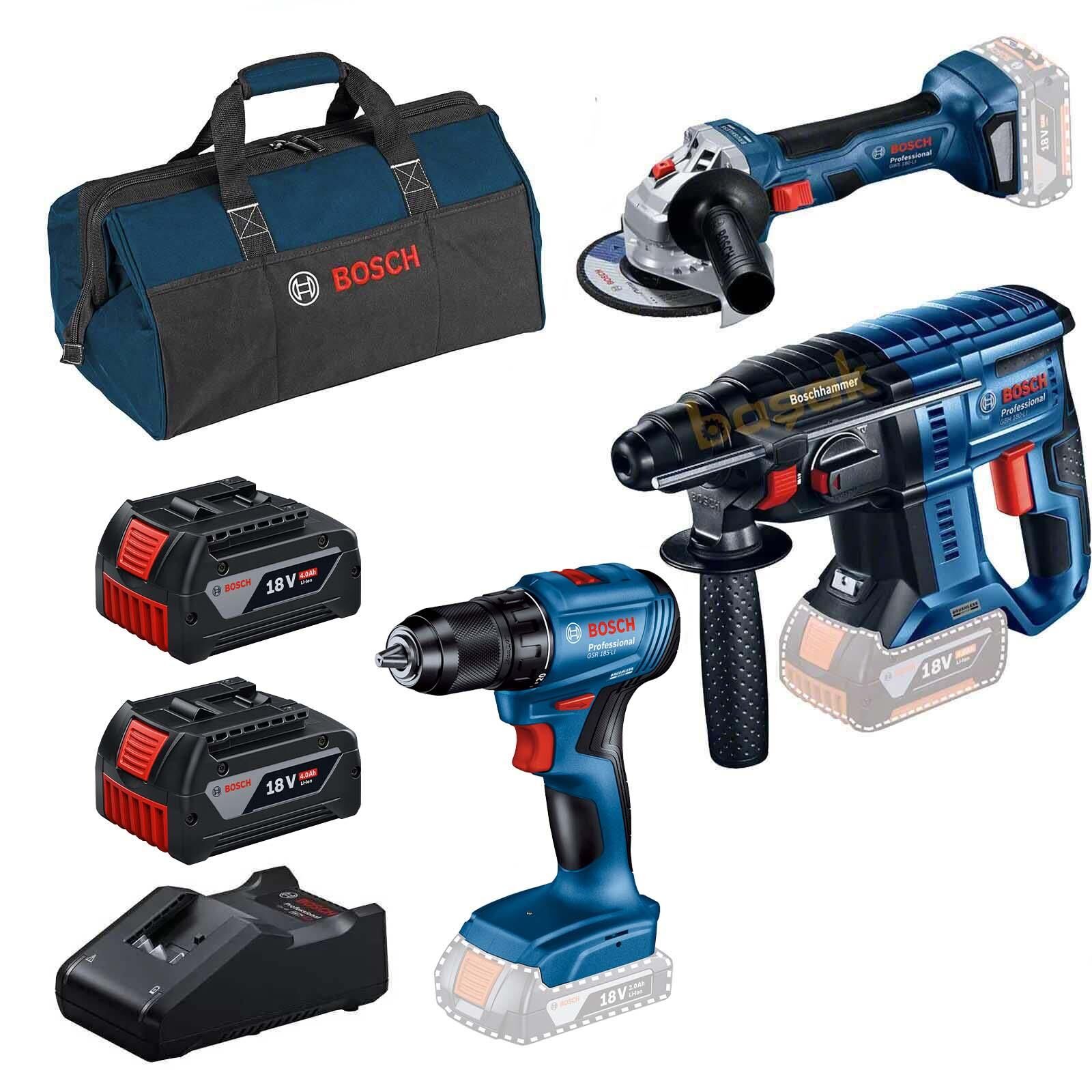 Bosch 3'lü Akülü Set GSR 180 + GBH 180 + GWS 180 2x4 Ah. 0615990M8Y