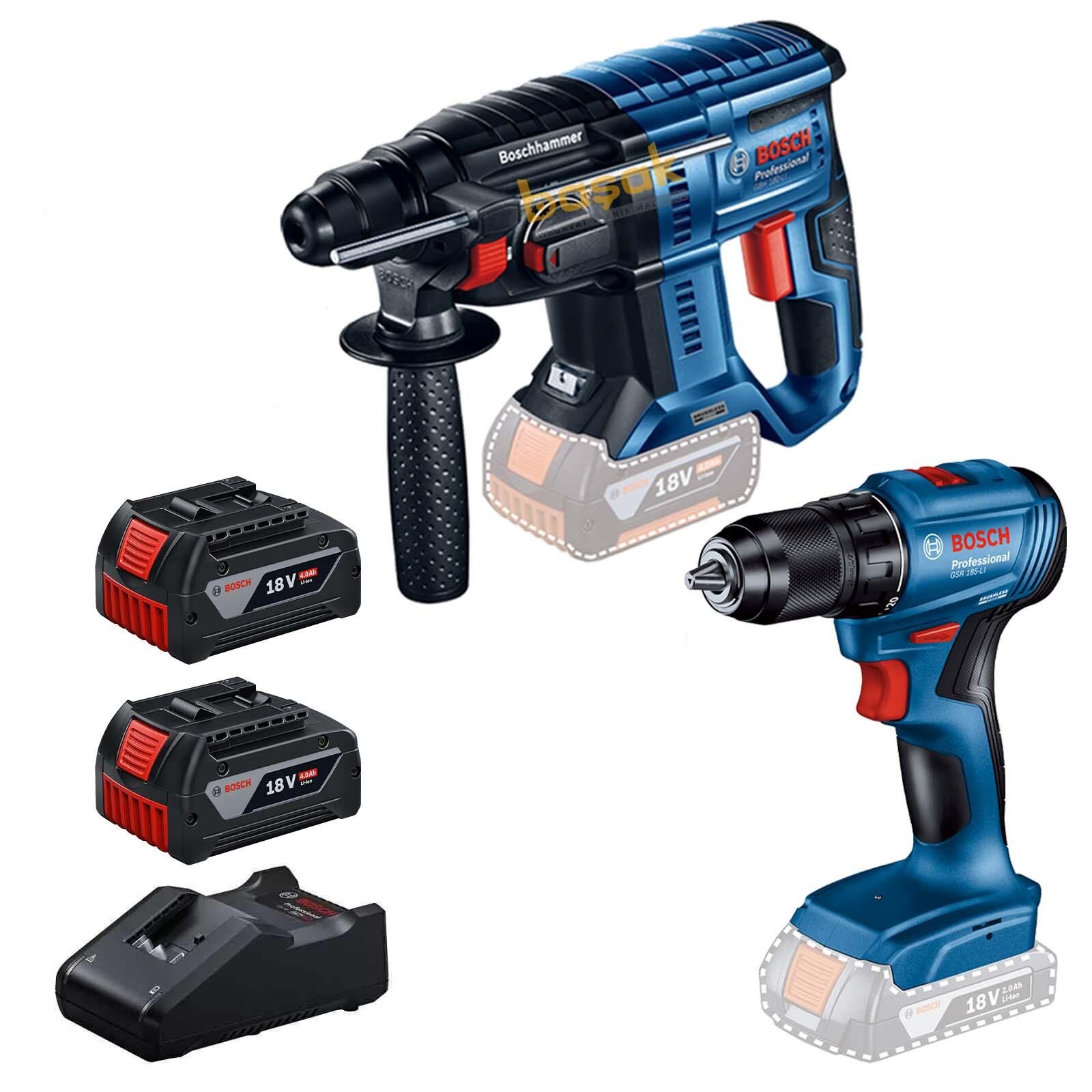 Bosch 2'li Vidalama ve Kırıcı-Delici Akülü Set GSR 185+GBH 180  2x4 Ah 0615990N20
