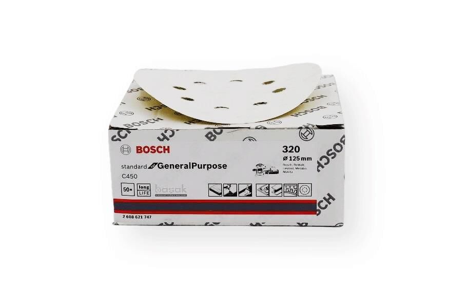 Bosch C450 125 mm 8 Delikli 320 Kum Zımpara Kağıdı 50'li